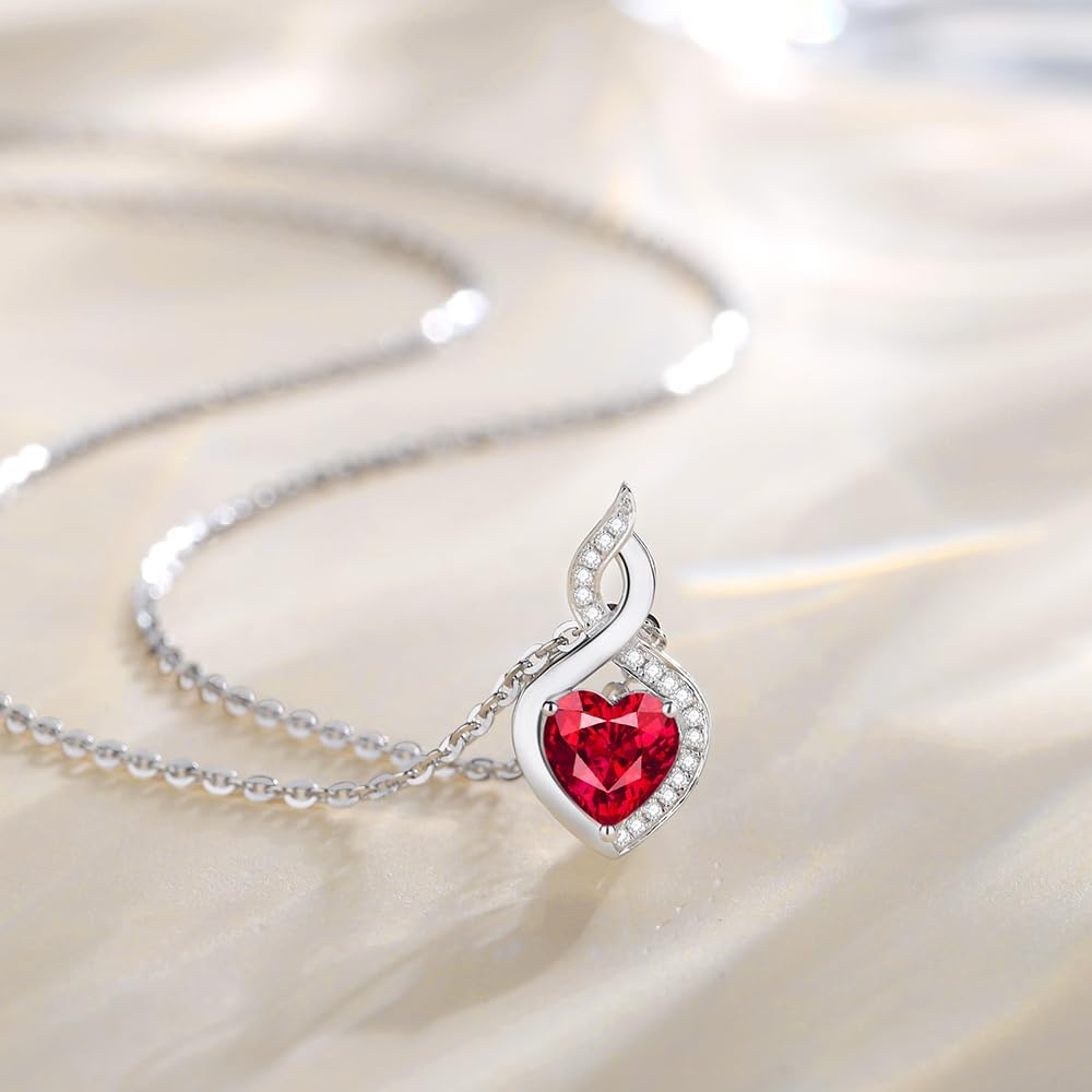 Heart Birthstone Necklace with Diamond Pendent Birthday Gifts for Mom Women