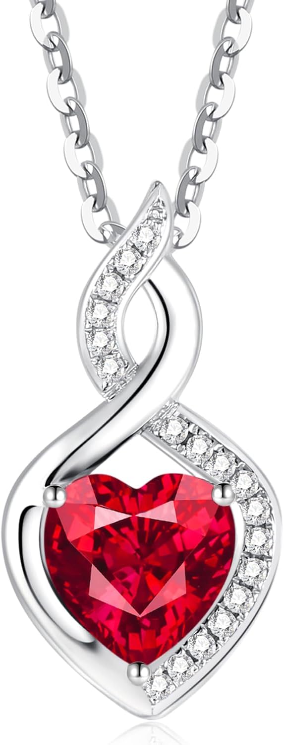 Heart Birthstone Necklace with Diamond Pendent Birthday Gifts for Mom Women