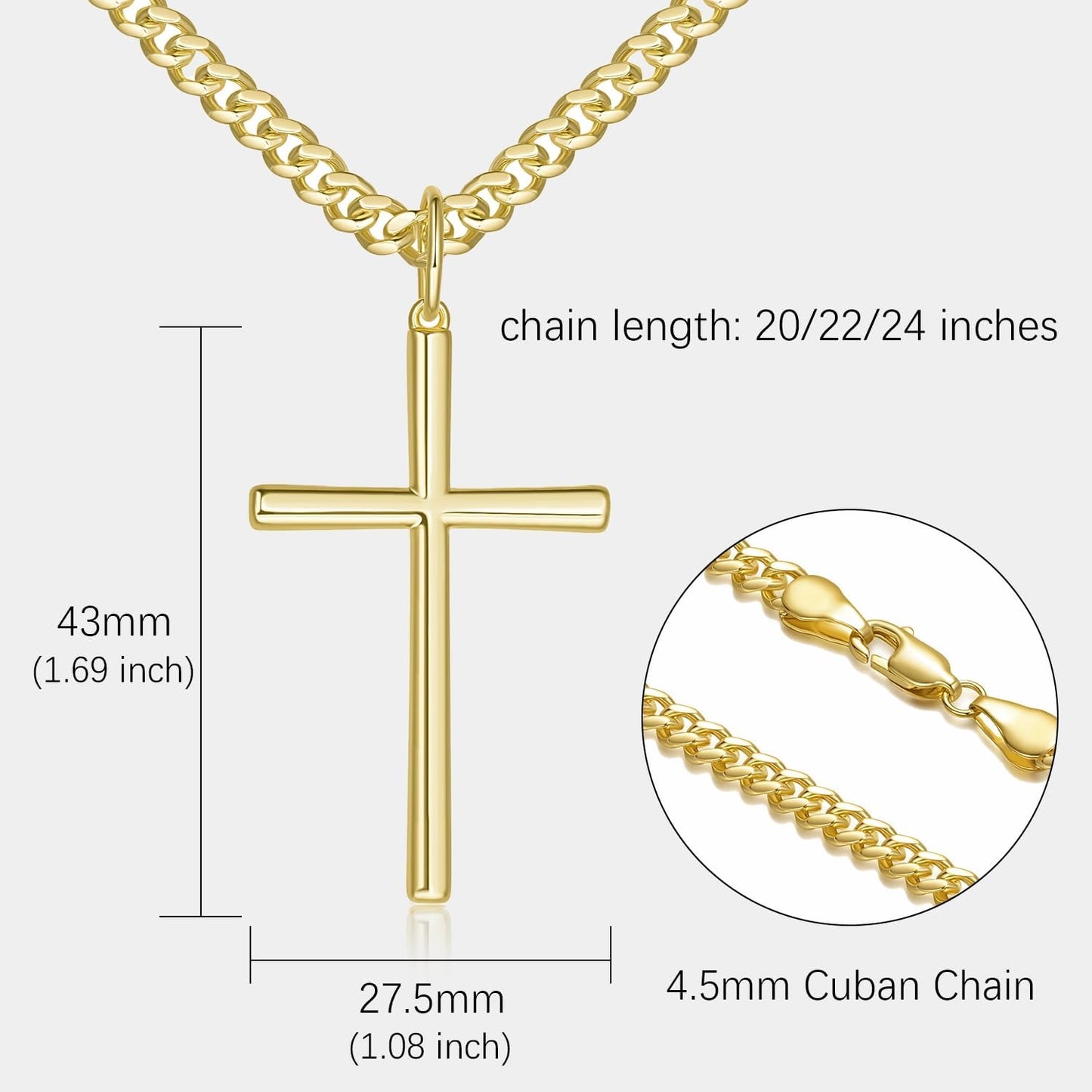 Cross Necklace Cross Chain for Men Cuban Link Bold in Form Dainty Gold Crosses Pendant Necklace for Men