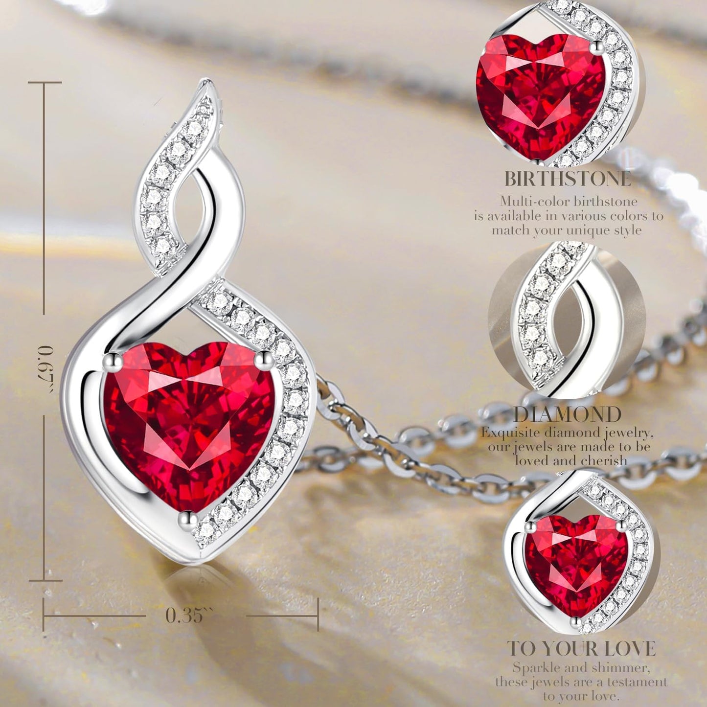Heart Birthstone Necklace with Diamond Pendent Birthday Gifts for Mom Women