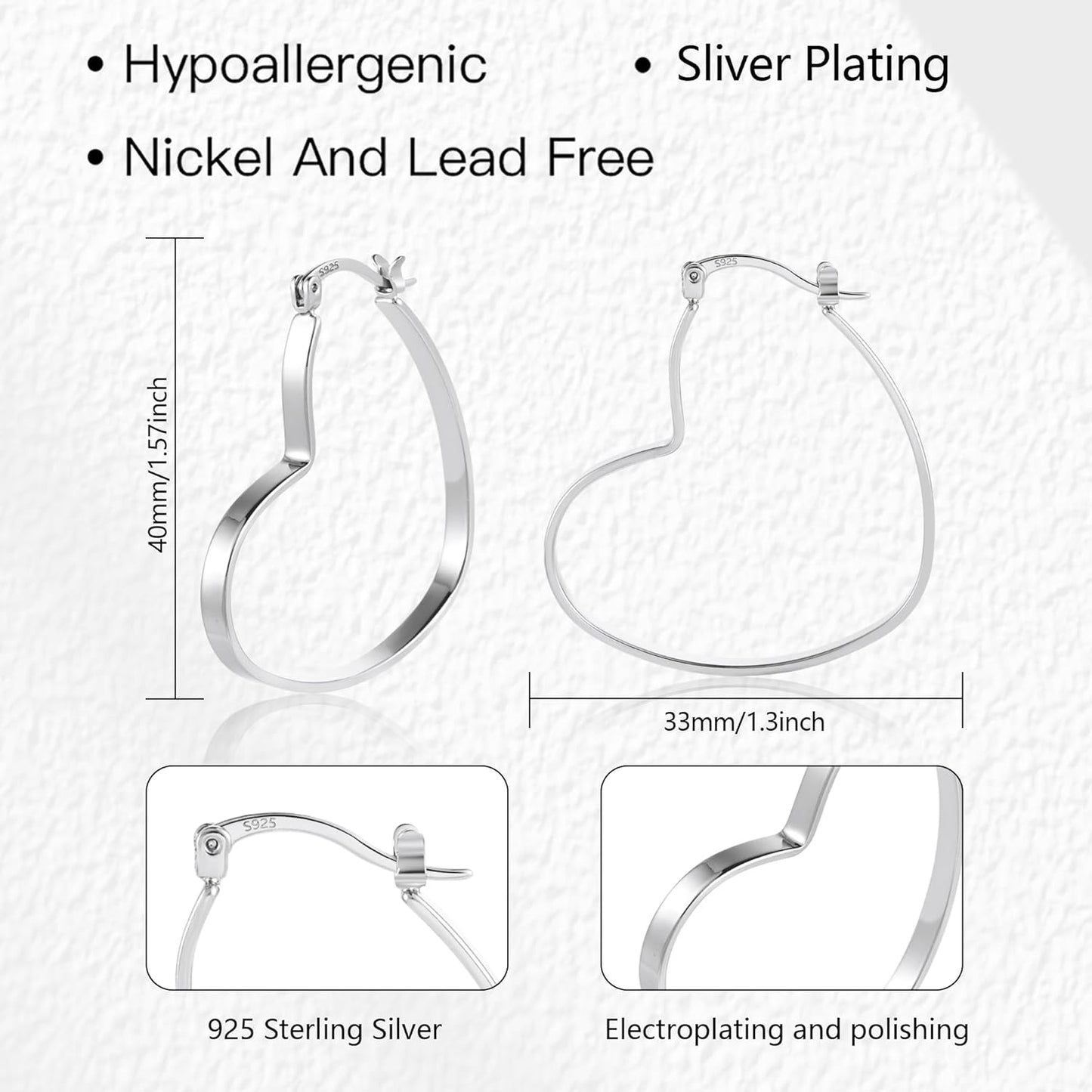 925 Sterling Silver Heart Earrings for Women Girls #OWK002