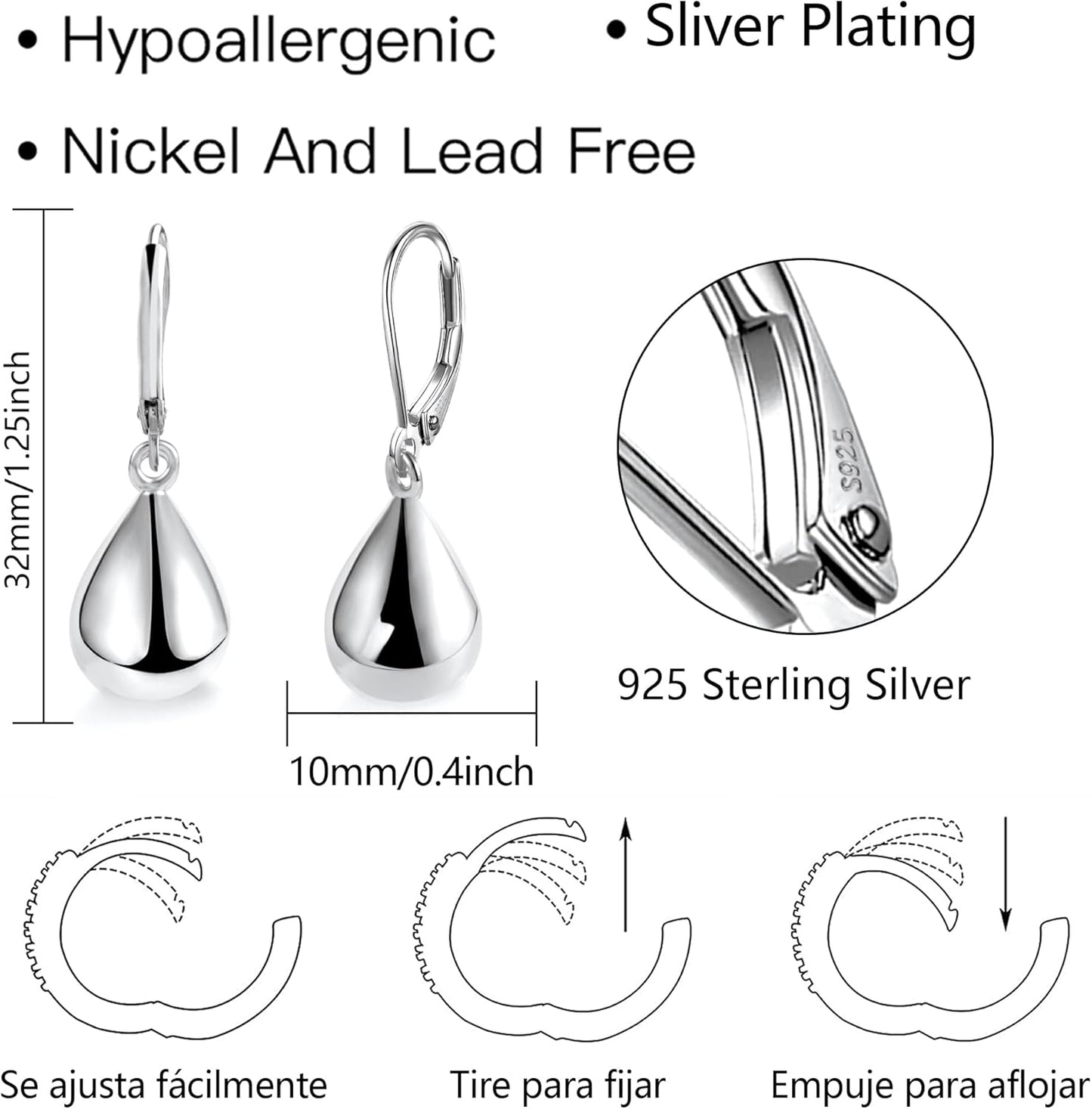 925 Sterling Silver Teardrop Earrings for Women Girls Waterdrop #OWK011