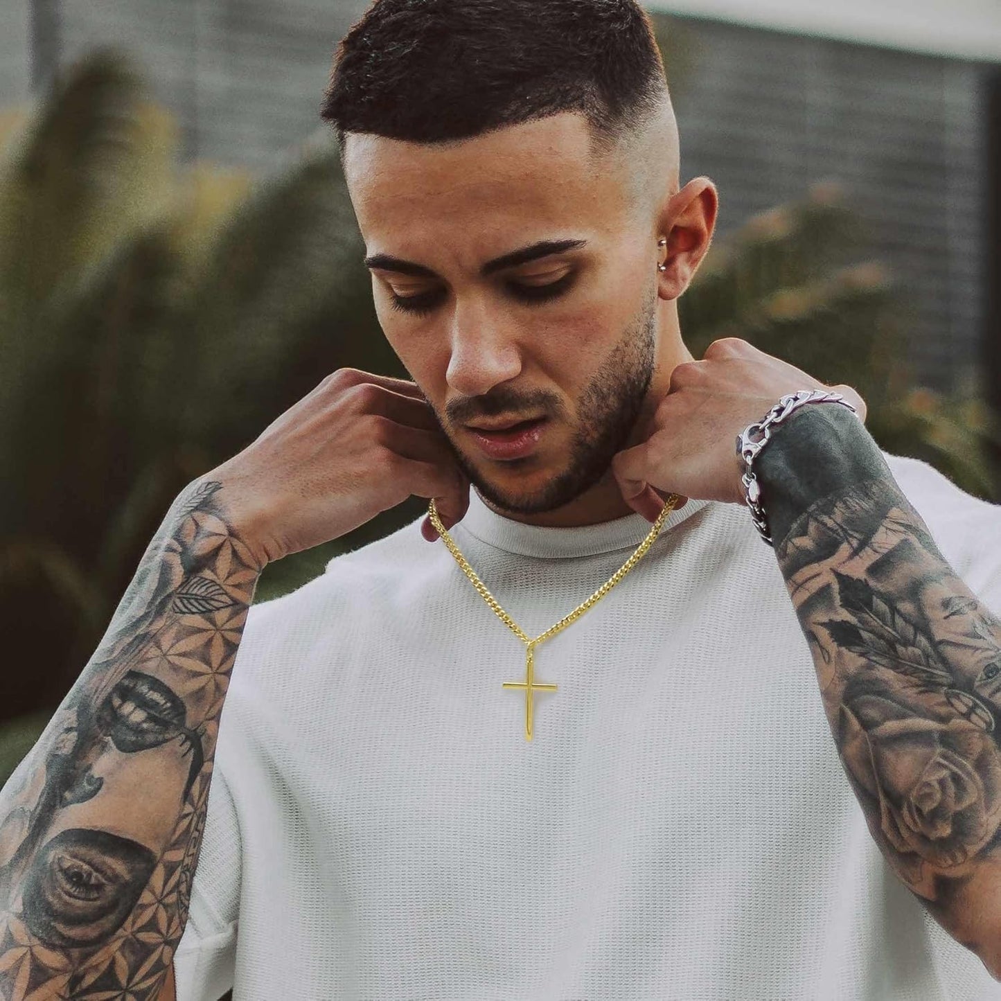 Cross Necklace Cross Chain for Men Cuban Link Bold in Form Dainty Gold Crosses Pendant Necklace for Men
