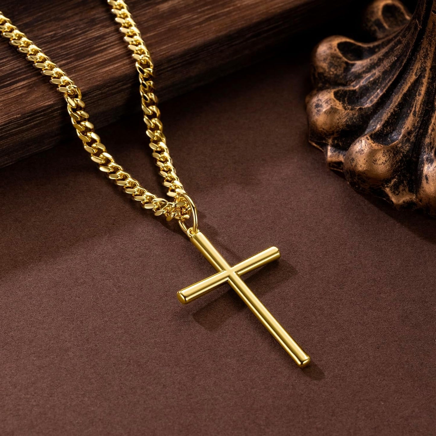 Cross Necklace Cross Chain for Men Cuban Link Bold in Form Dainty Gold Crosses Pendant Necklace for Men