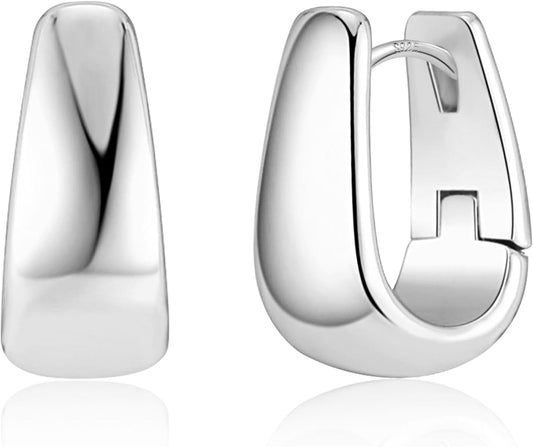 925 Sterling Silver Earrings Small Chunky Silver Earrings for Women Small Hoop #OWK010
